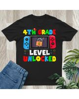 4th Grade Level Unlocked Back To School First Day Gamer Boys Shirt Unisex Standard T-Shirt black s